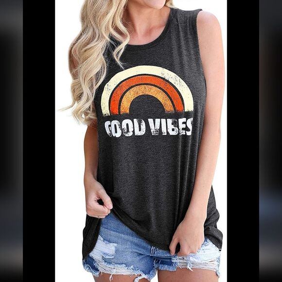 HOUNT Casual Loose Graphics Good Vibes Sleeveless Tee Sz XL - Picture 1 of 6